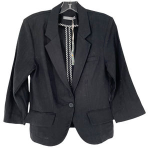 NWT Olivia Moon Womens Single Button Linen Blazer Jacket Size LP Black